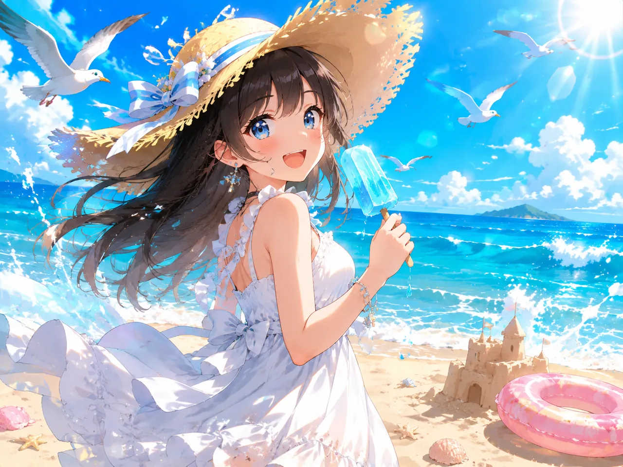 二次元动漫：海边棒冰夏日 效果图