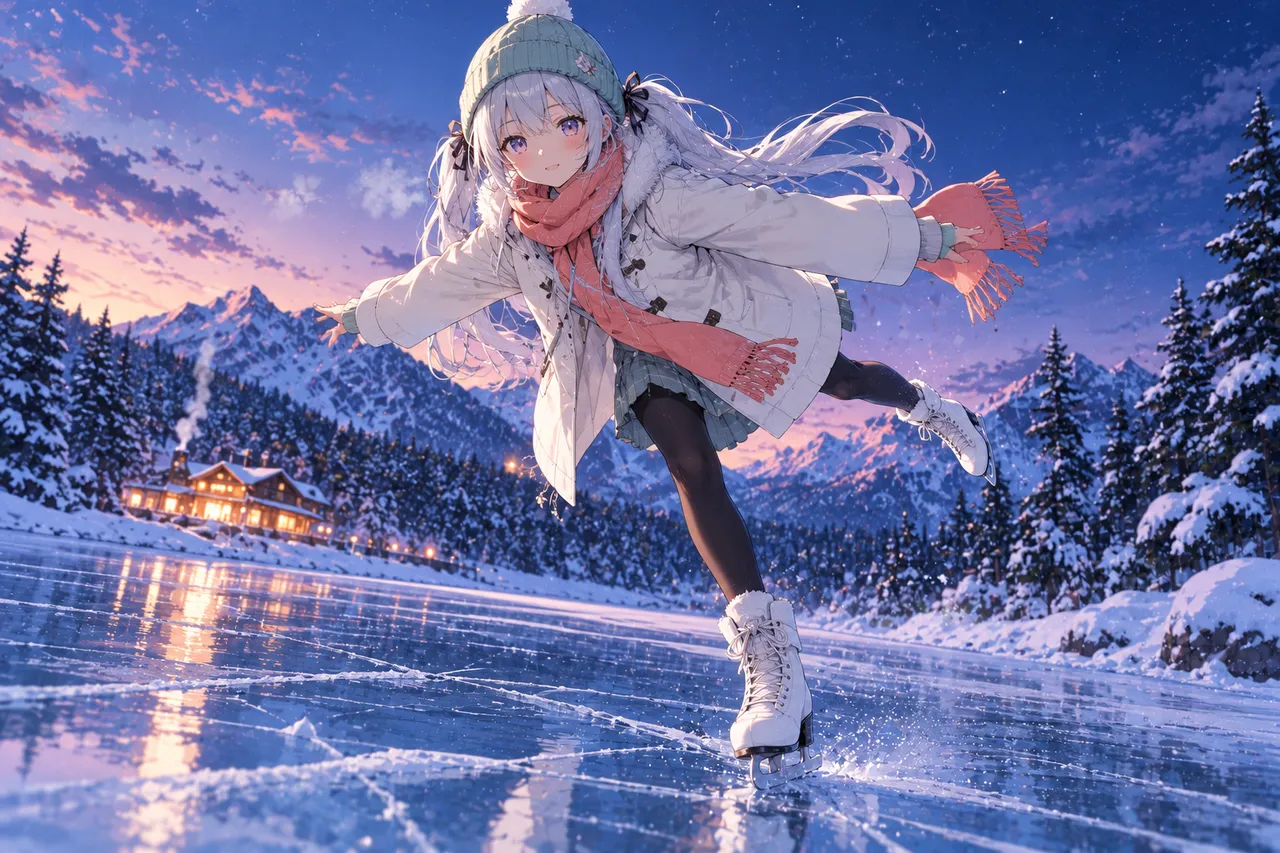 氷湖のスケート少女