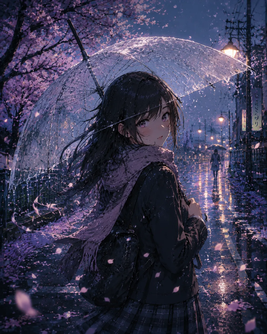 二次元动漫：雨中伞下回眸 效果图