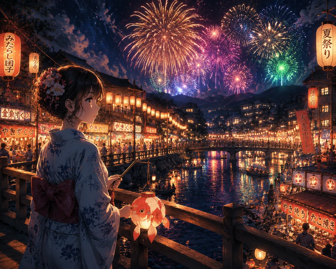 二次元动漫：夏日祭灯火 效果图