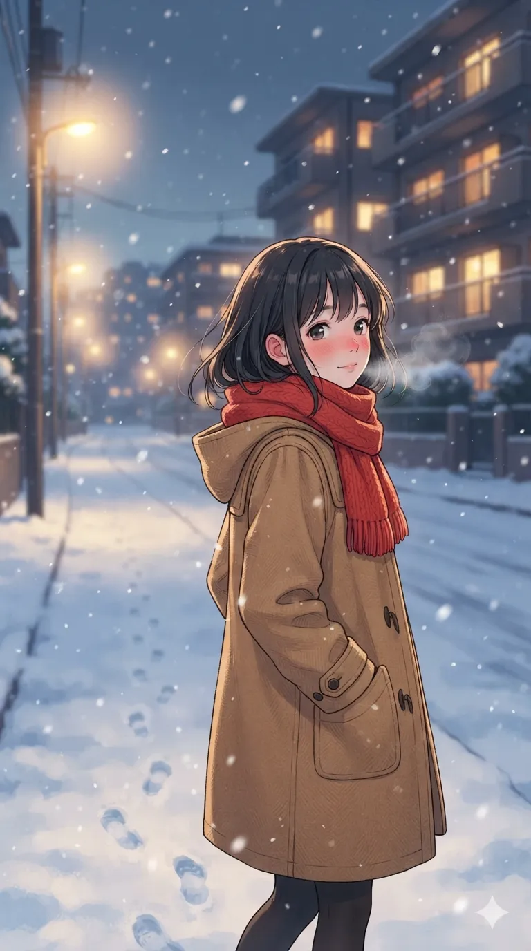 Anime: Roter Schal im Winter
