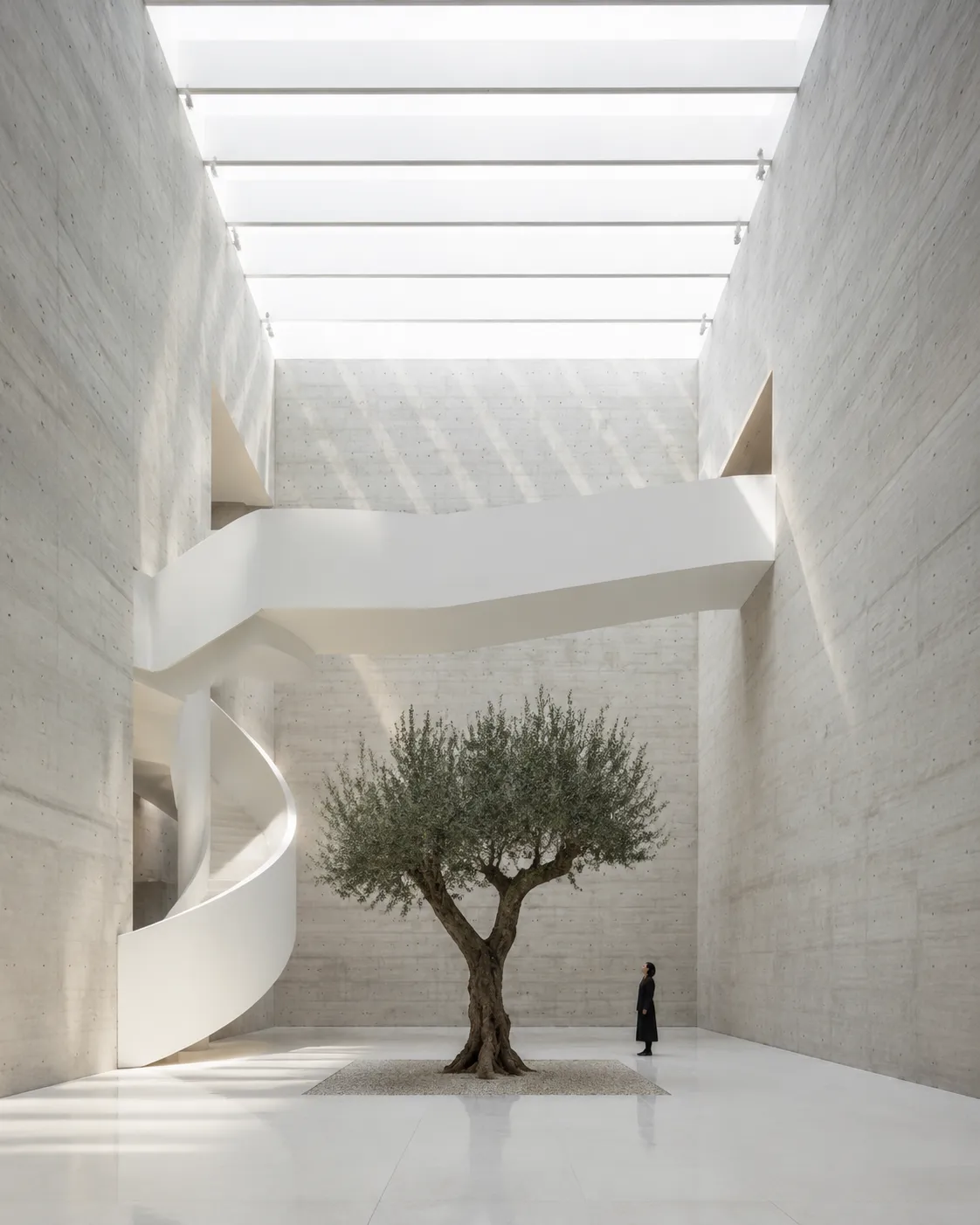 建筑空间：极简白色中庭 效果图