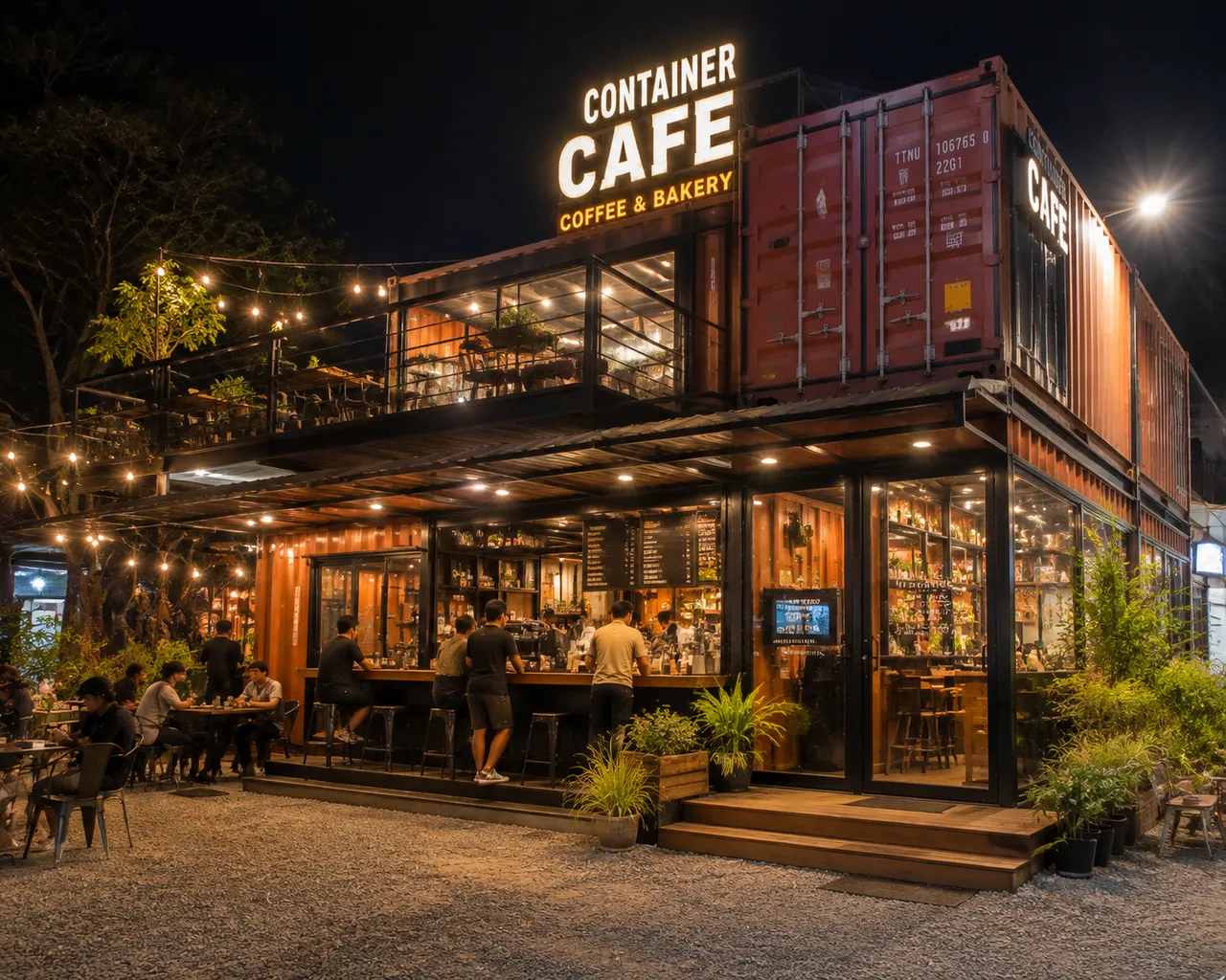 建筑空间：集装箱咖啡店 效果图