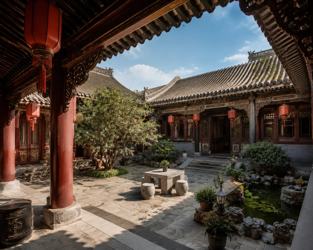 建筑空间：四合院天井 效果图