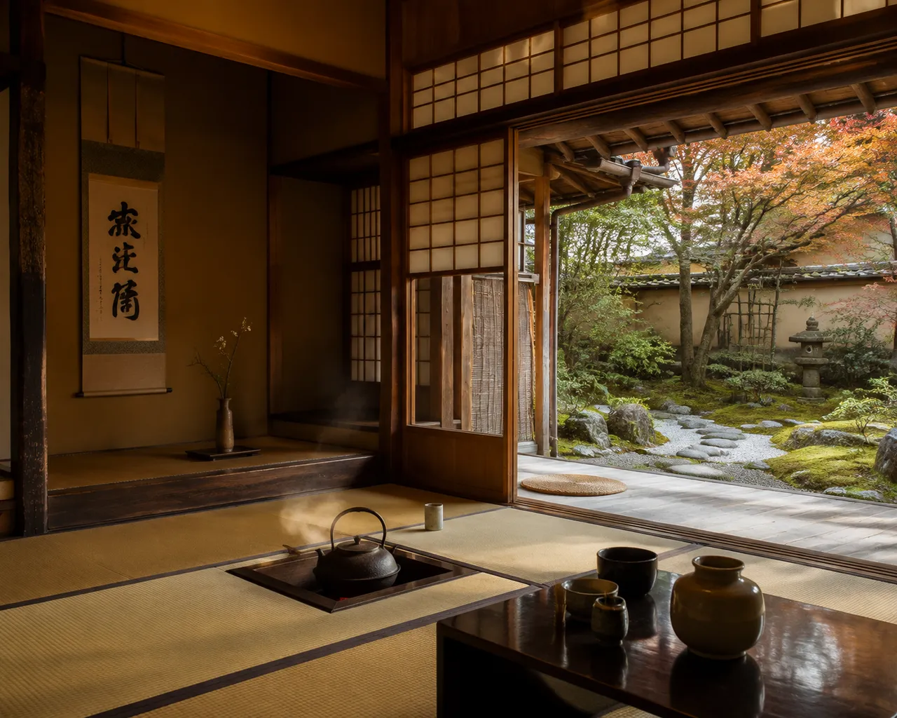 建筑空间：京都町屋茶室 效果图