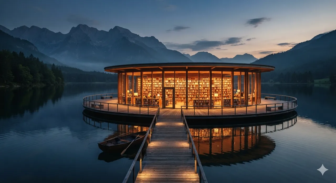 Architecture: Floating Library at Dusk