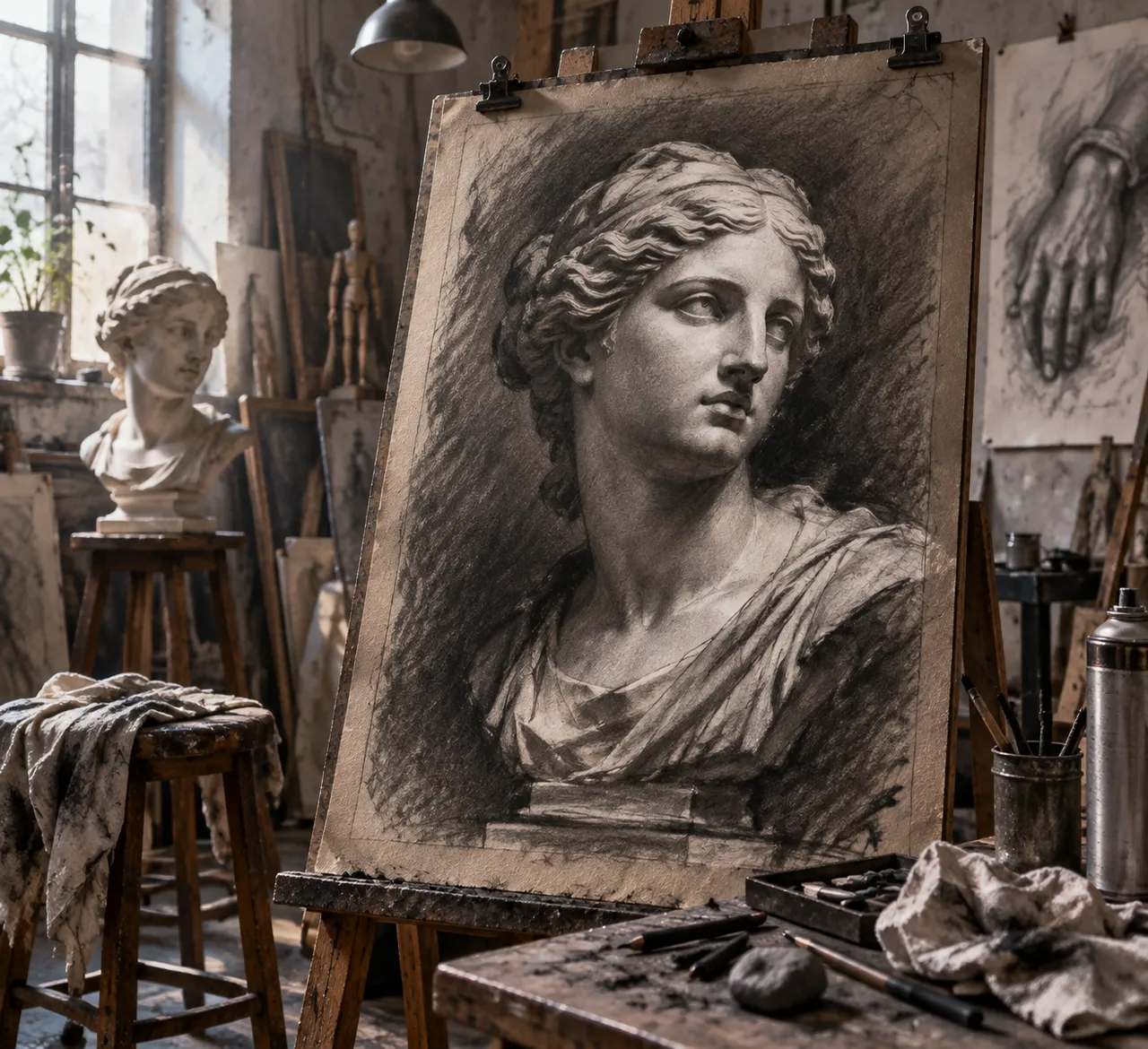 Charcoal Art: Studio Bust