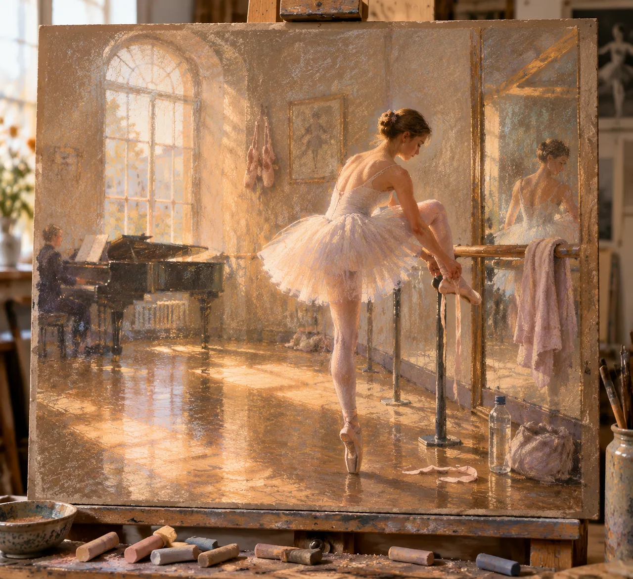 Art pastel : ballerine ensoleillée