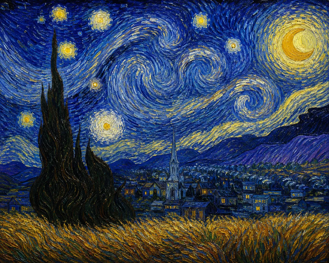 艺术风格：星夜下的村庄 效果图