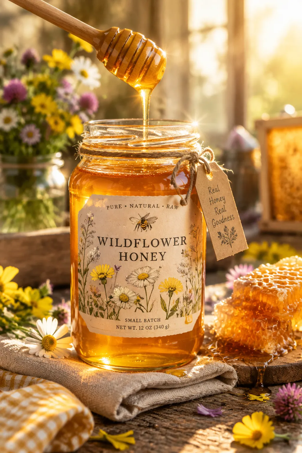 Photographie de marque : miel de fleurs sauvages