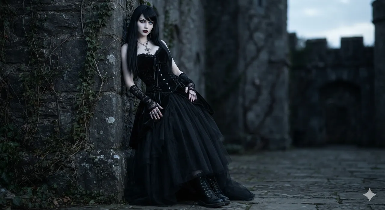 Mode: Gothic an der Steinmauer