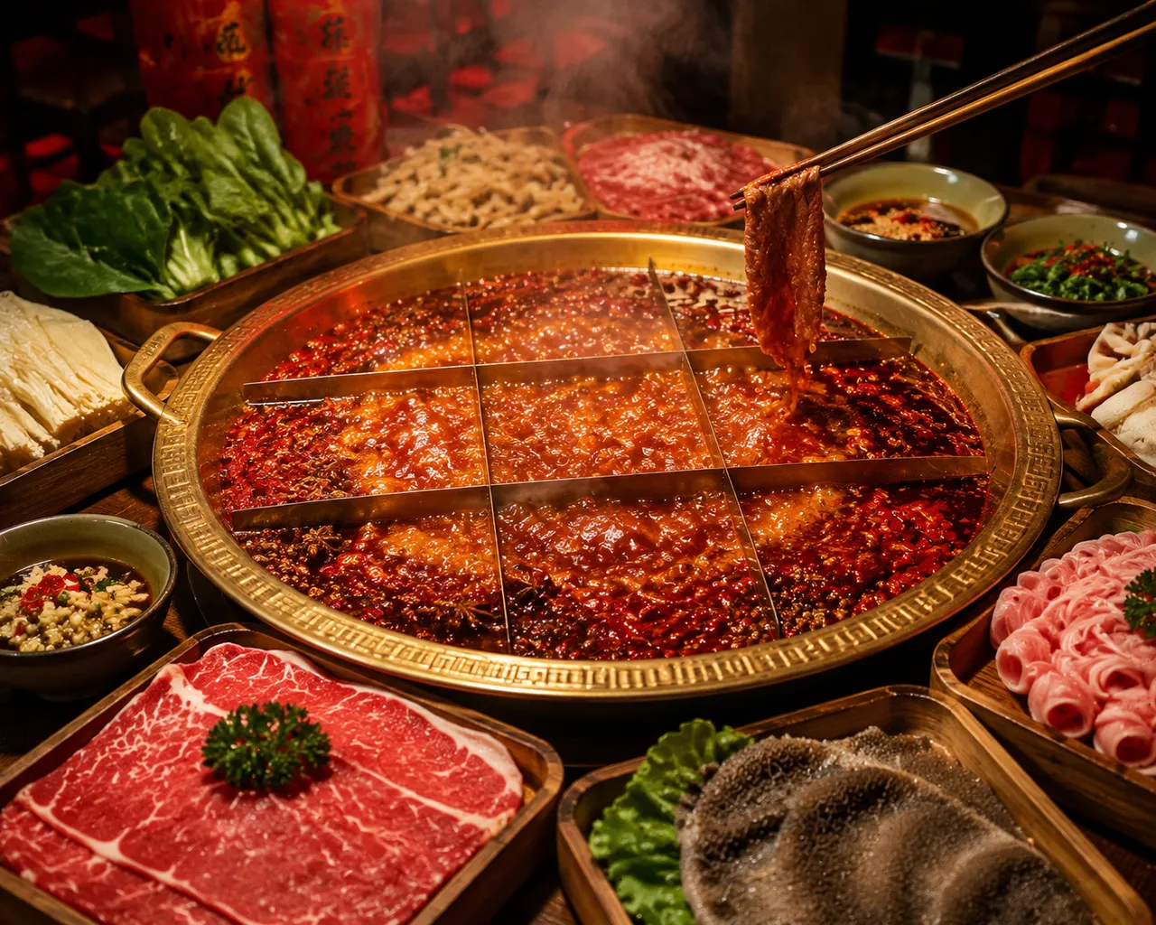 美食摄影：重庆红汤火锅 效果图