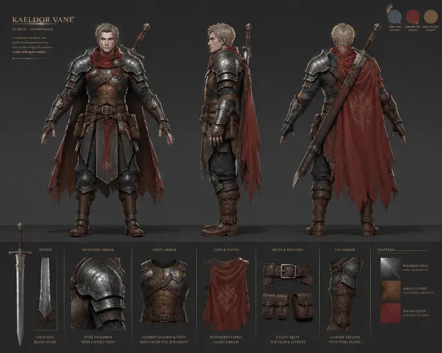 Game Character Sheet: Swordsman 3-Views
