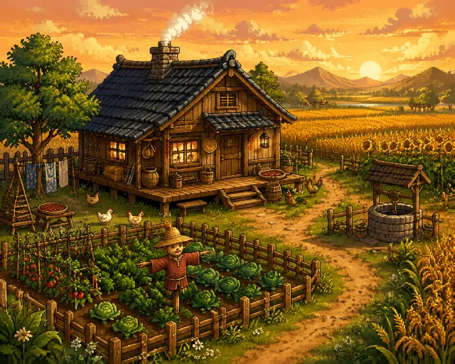 Pixel Game Asset: Rice-Field Cottage