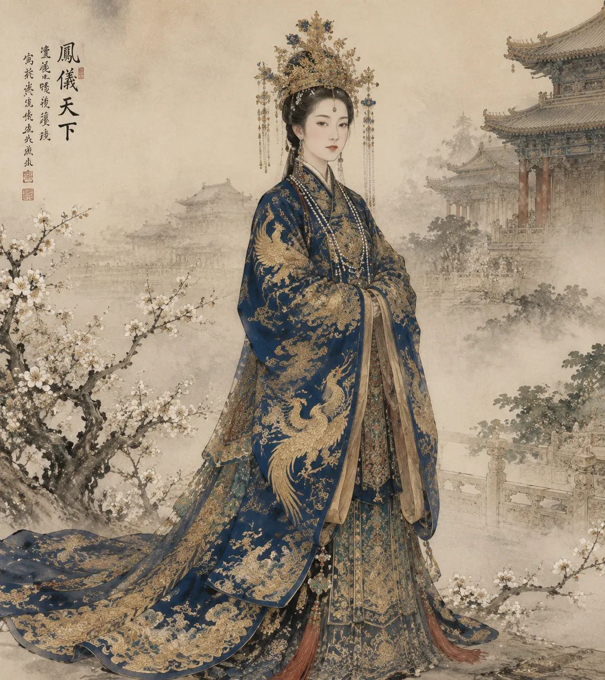 国潮古风：云锦凤袍女帝 效果图