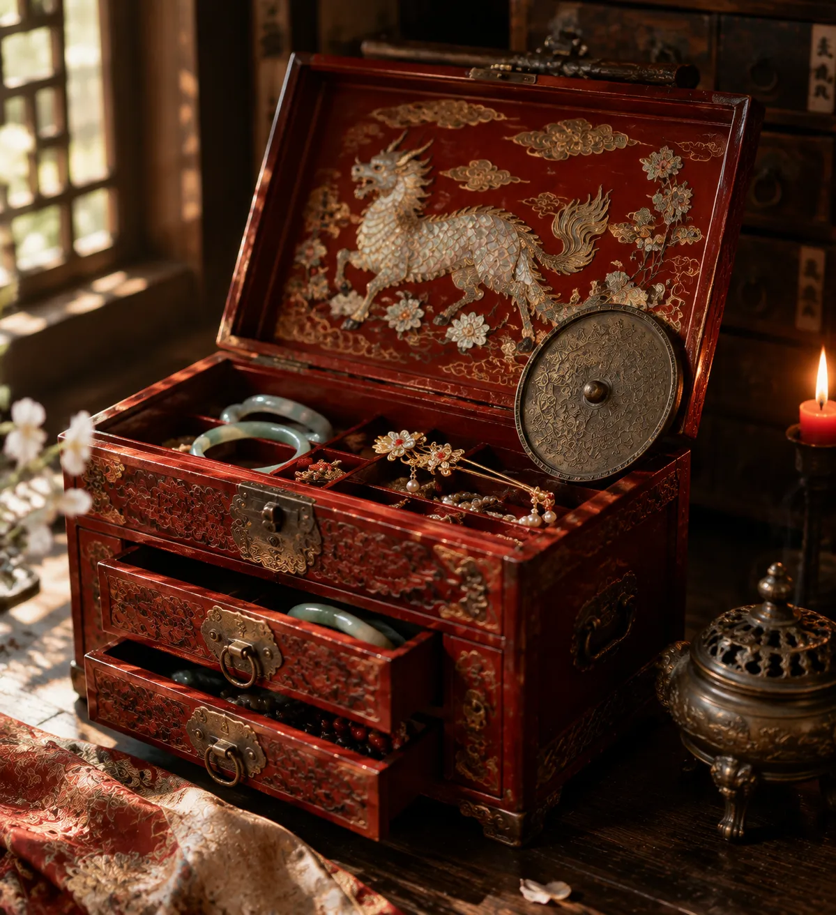 Guochao Craft: Lacquer Jewelry Casket