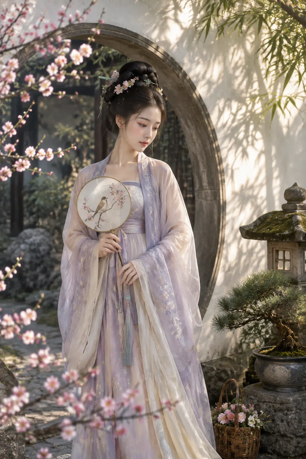 Guochao: dama con abanico redondo