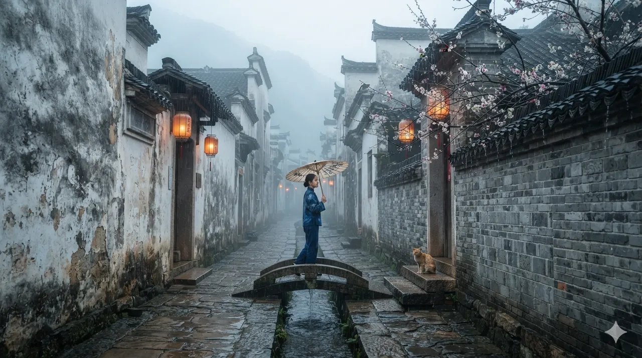 Hui-Style Alley in the Rain