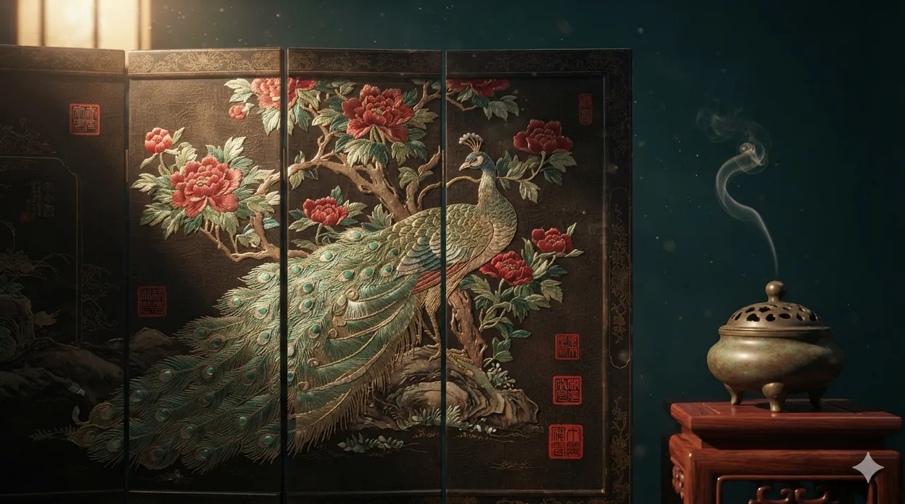 Peacock and Peony Screen