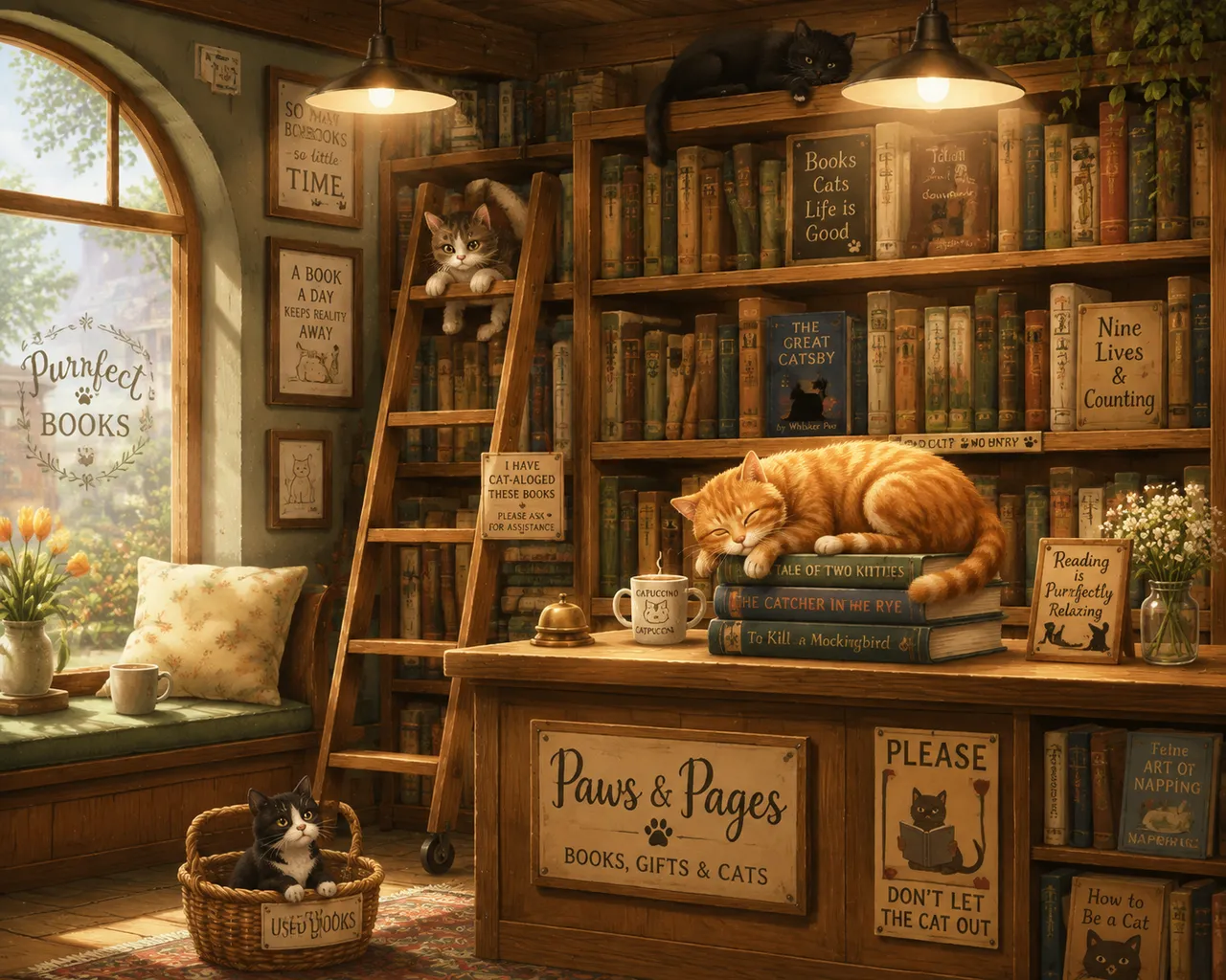插画设计：猫咪书店 效果图