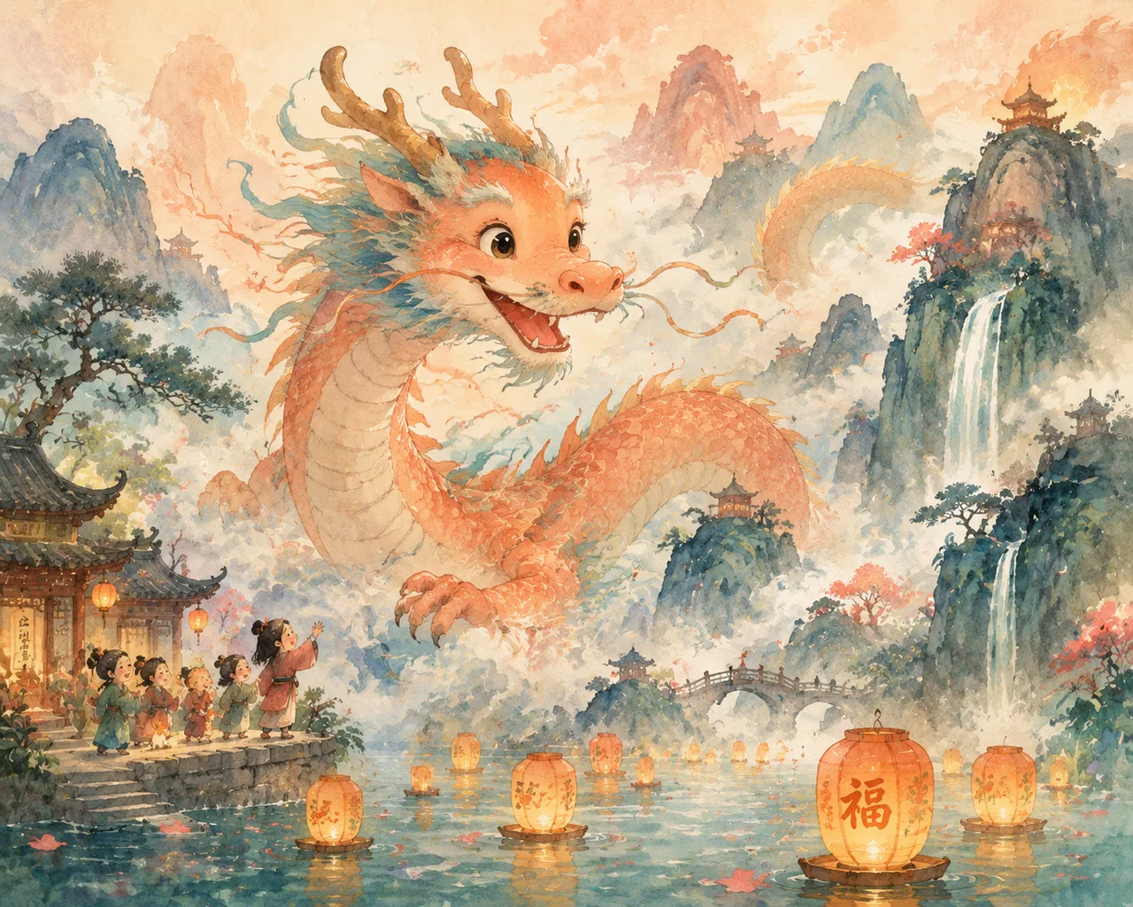 插画设计：山水绘本祥龙 效果图