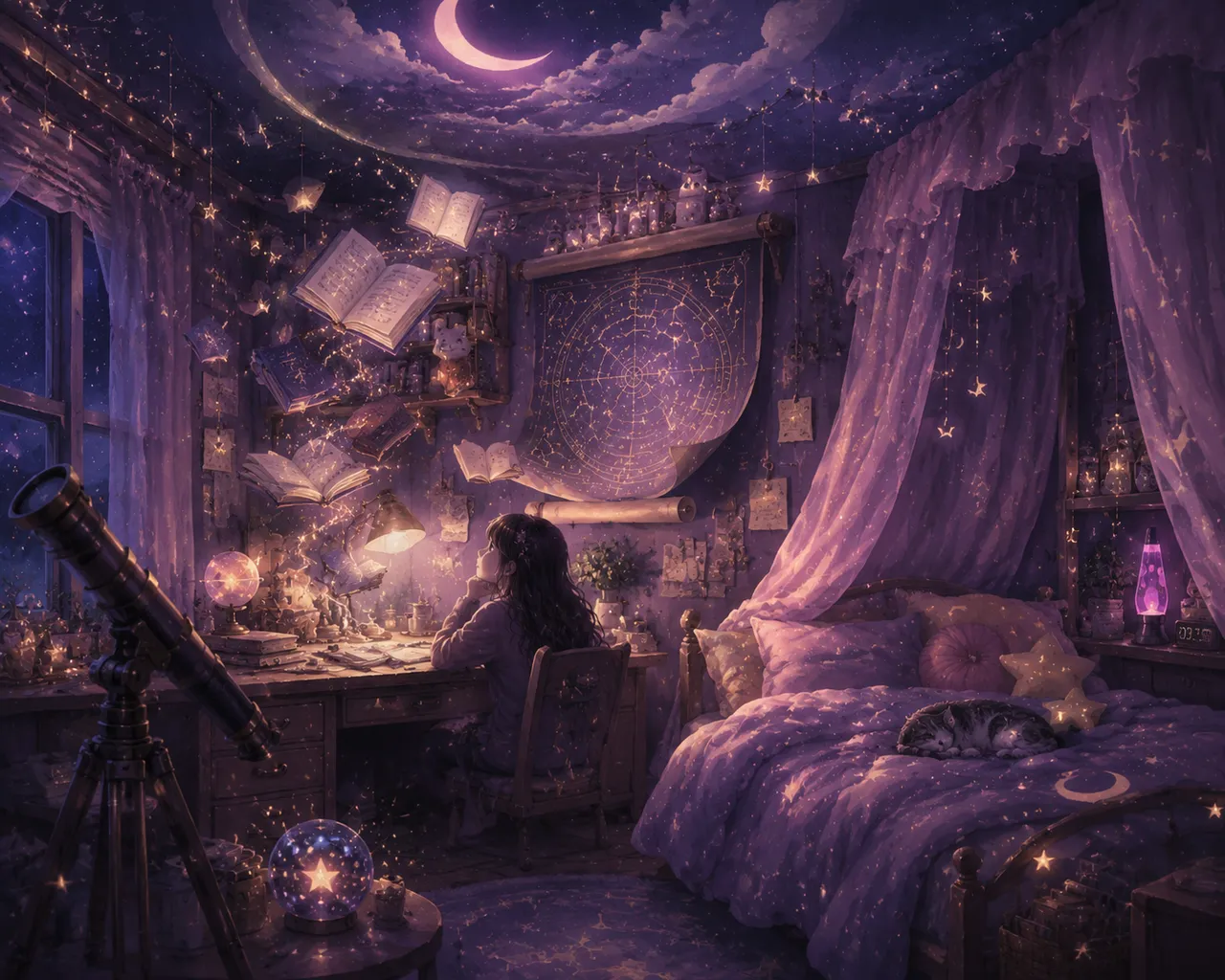 插画设计：幻想系少女房间 效果图