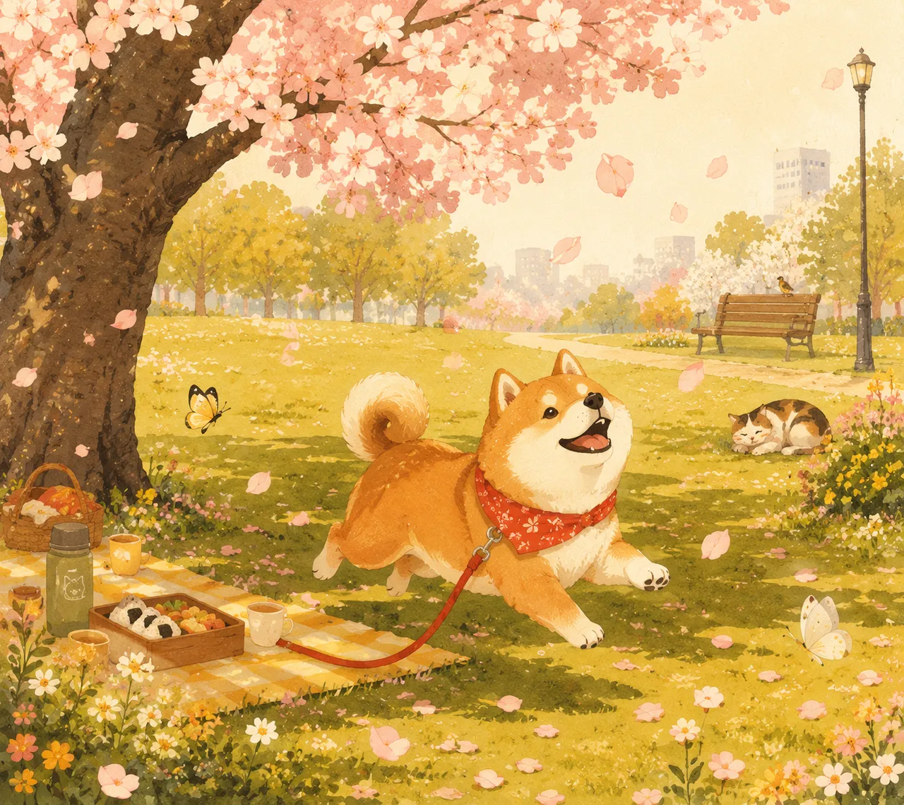 插画设计：治愈柴犬公园 效果图