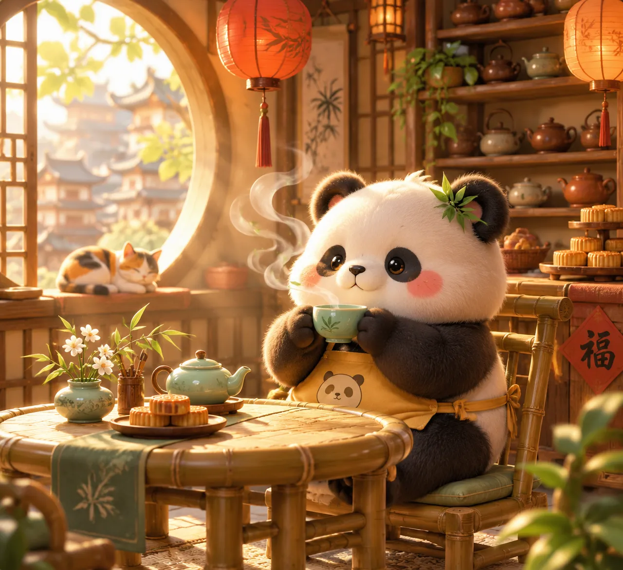 Cozy Illustration: Panda Teahouse