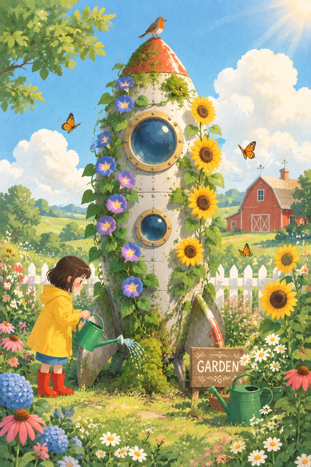 Whimsical Illustration: Rocket Garden