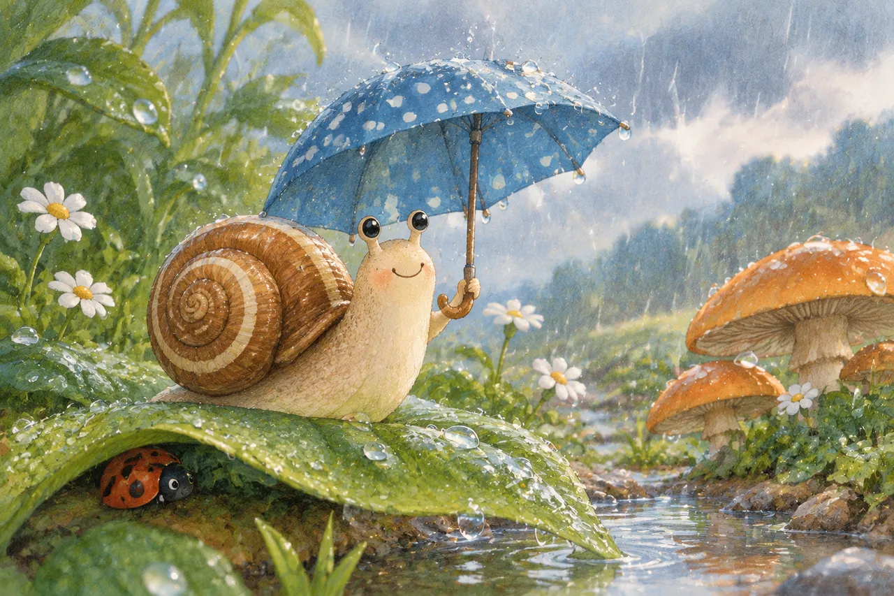 Storybook Illustration: Snail in the Rain