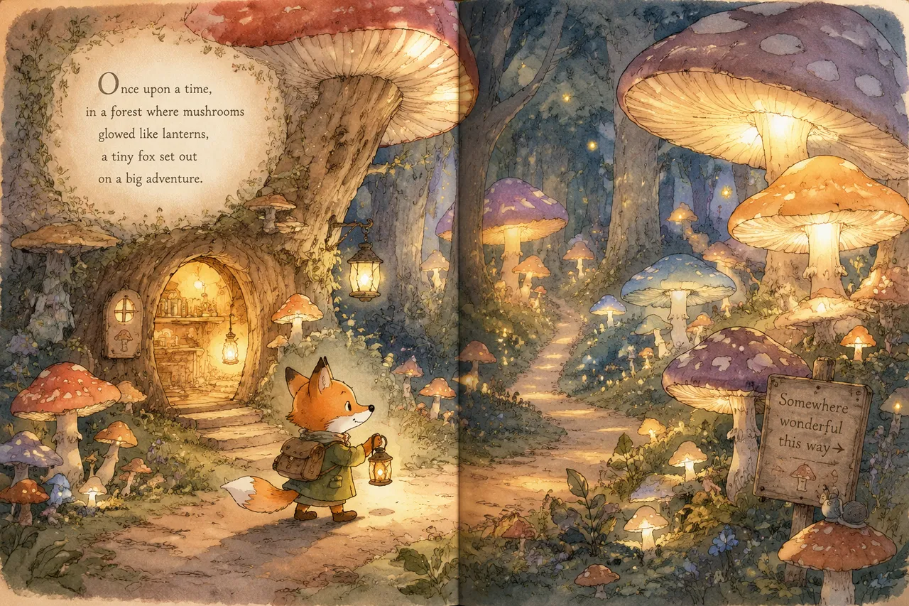 绘本书页插画：森林小精灵 效果图