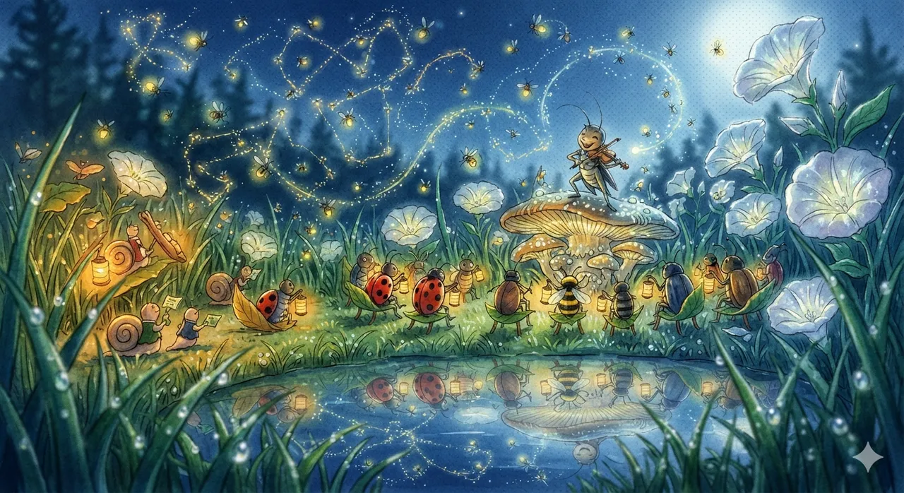 Illustration: Insektenkonzert im Mondschein