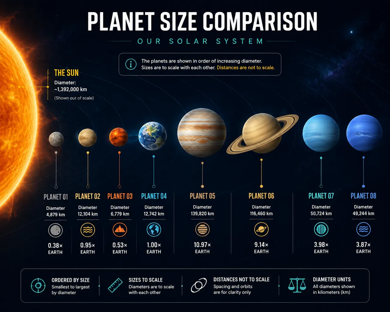 信息图表：行星大小对比图 效果图
