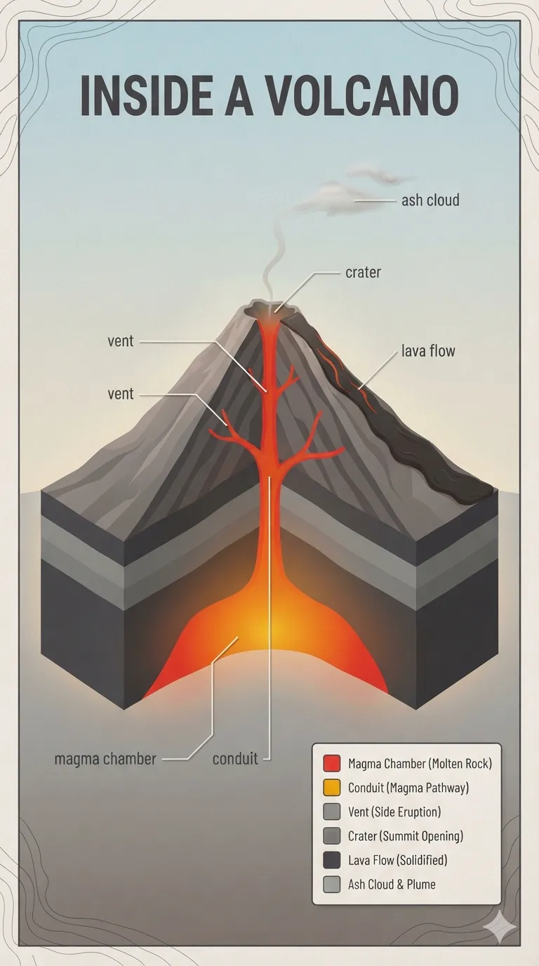 Infografis: Struktur Dalam Gunung Berapi