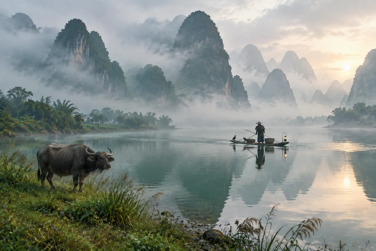 自然风光：漓江烟雨