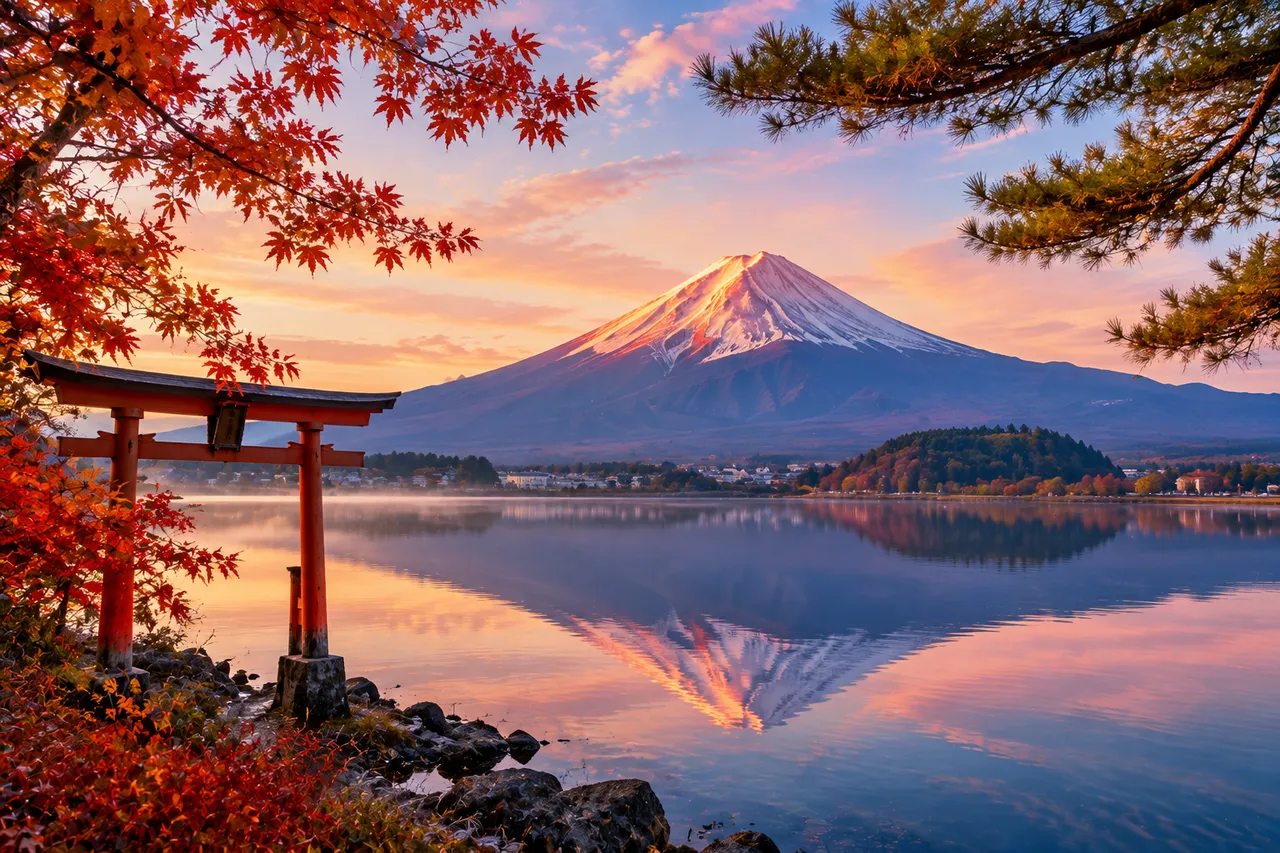 自然風景：富士山と逆さ富士
