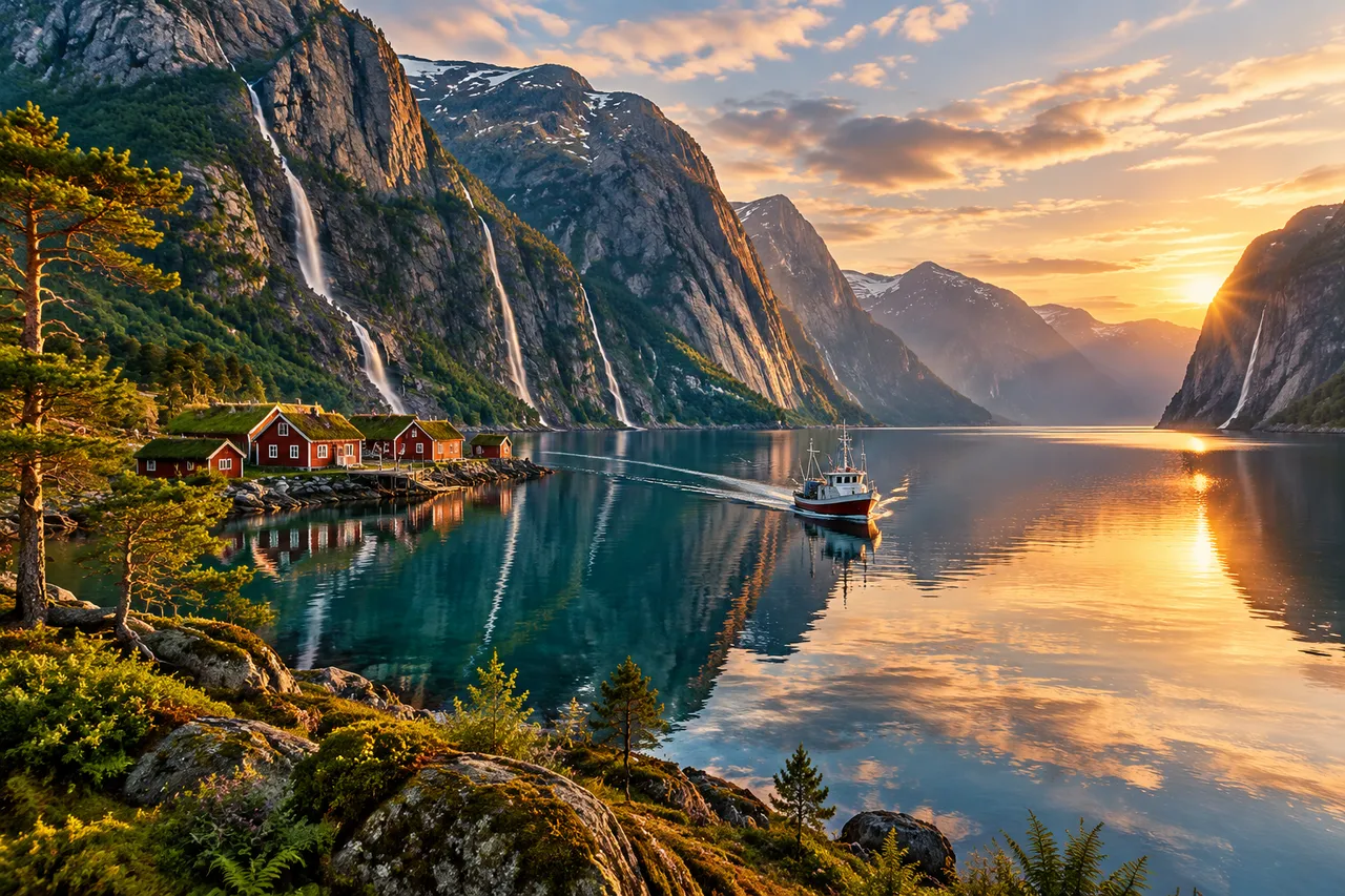Landschaft: Fjord in der Abendsonne