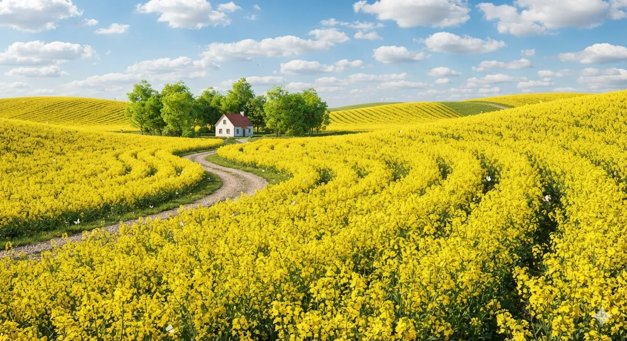 Canola Field Hills at Mid-Morning