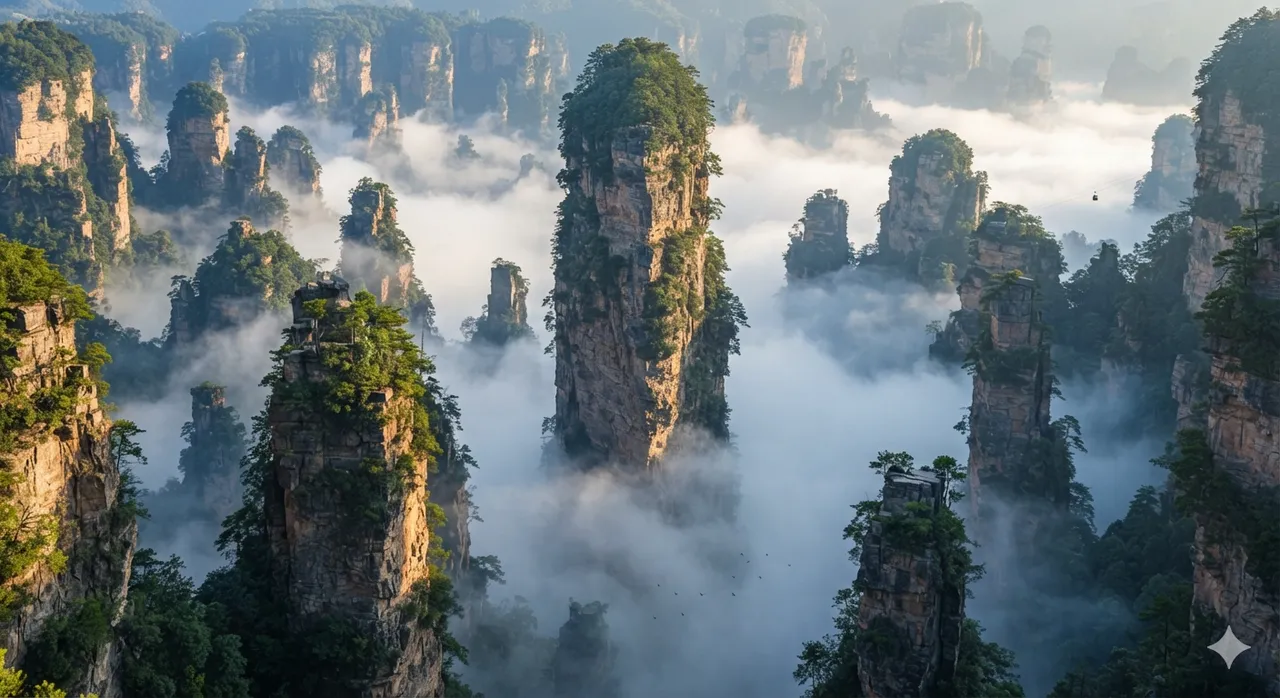 Paisagem: Pilares de Zhangjiajie sobre as Nuvens