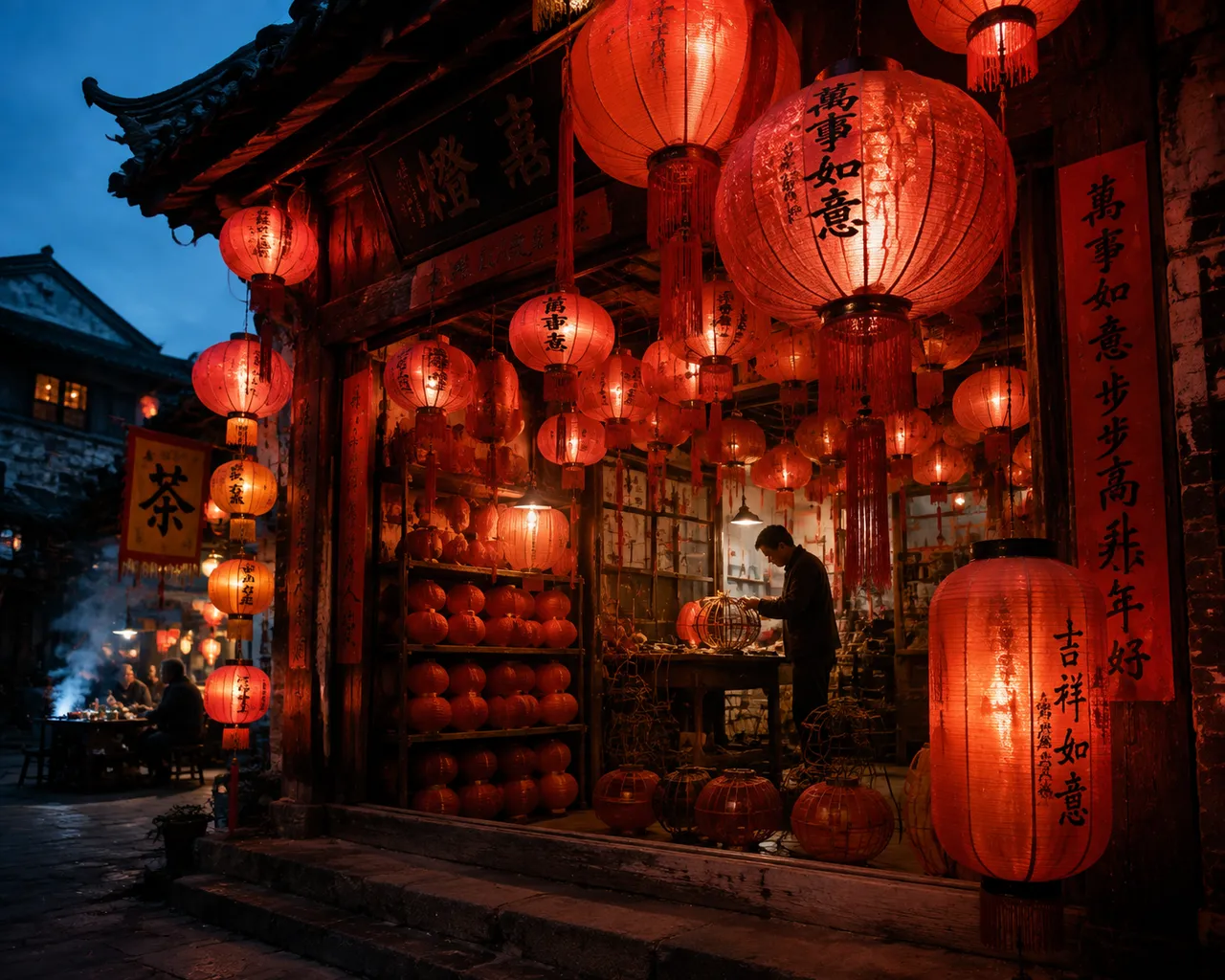 写实摄影：灯笼铺门前 效果图