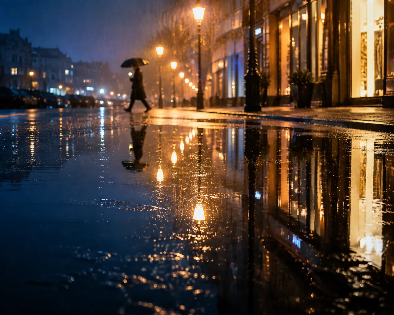 写实摄影：雨夜街灯倒影 效果图