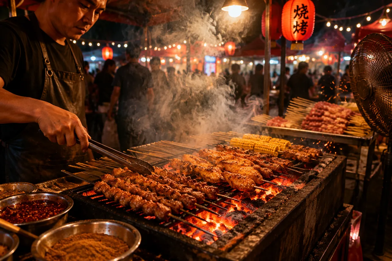 Fotografía callejera: Parrilla de mercado nocturno