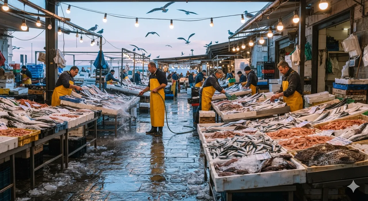 Fotografía documental: Lonja de pescado al amanecer