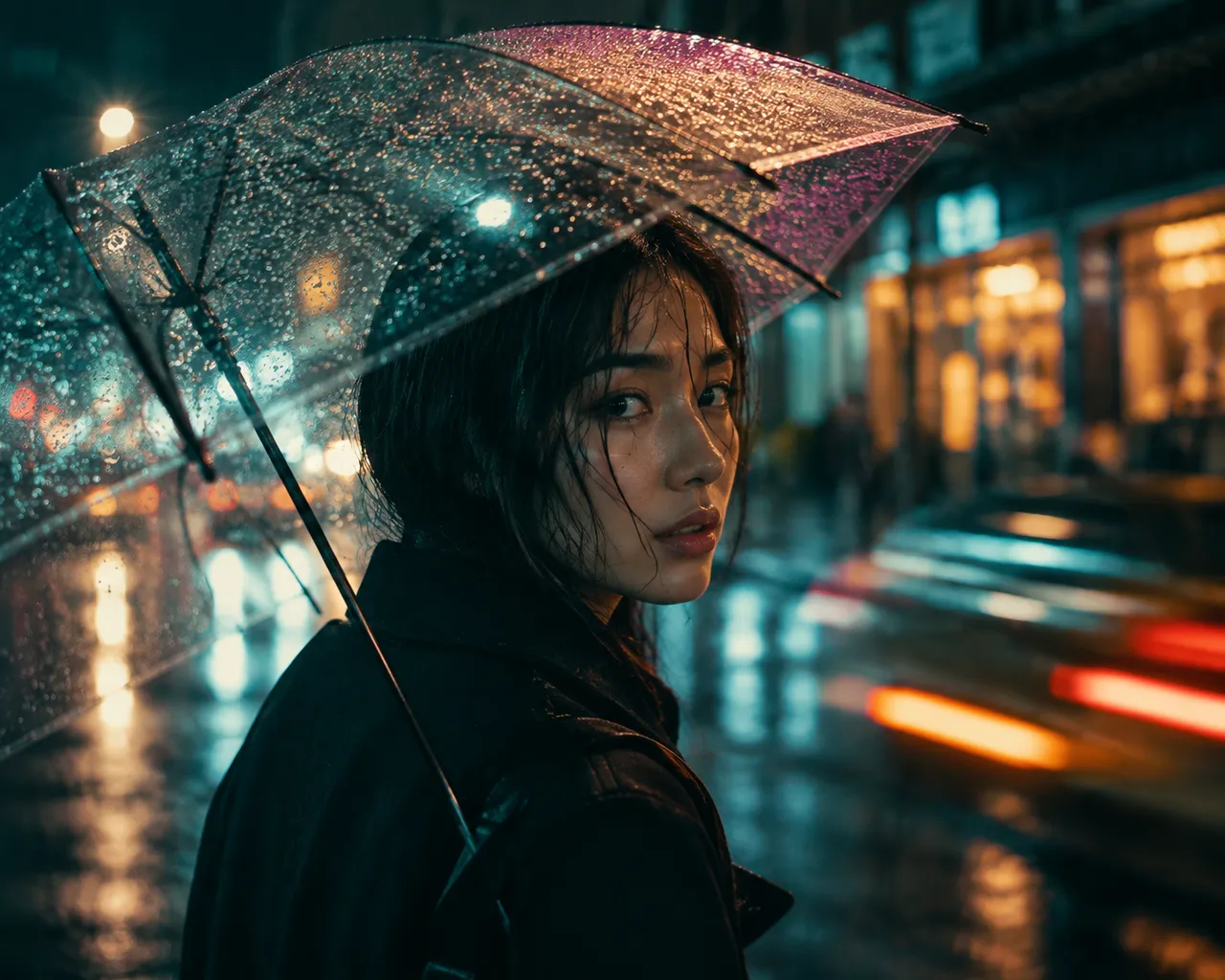 雨中人像：透明伞回眸 效果图