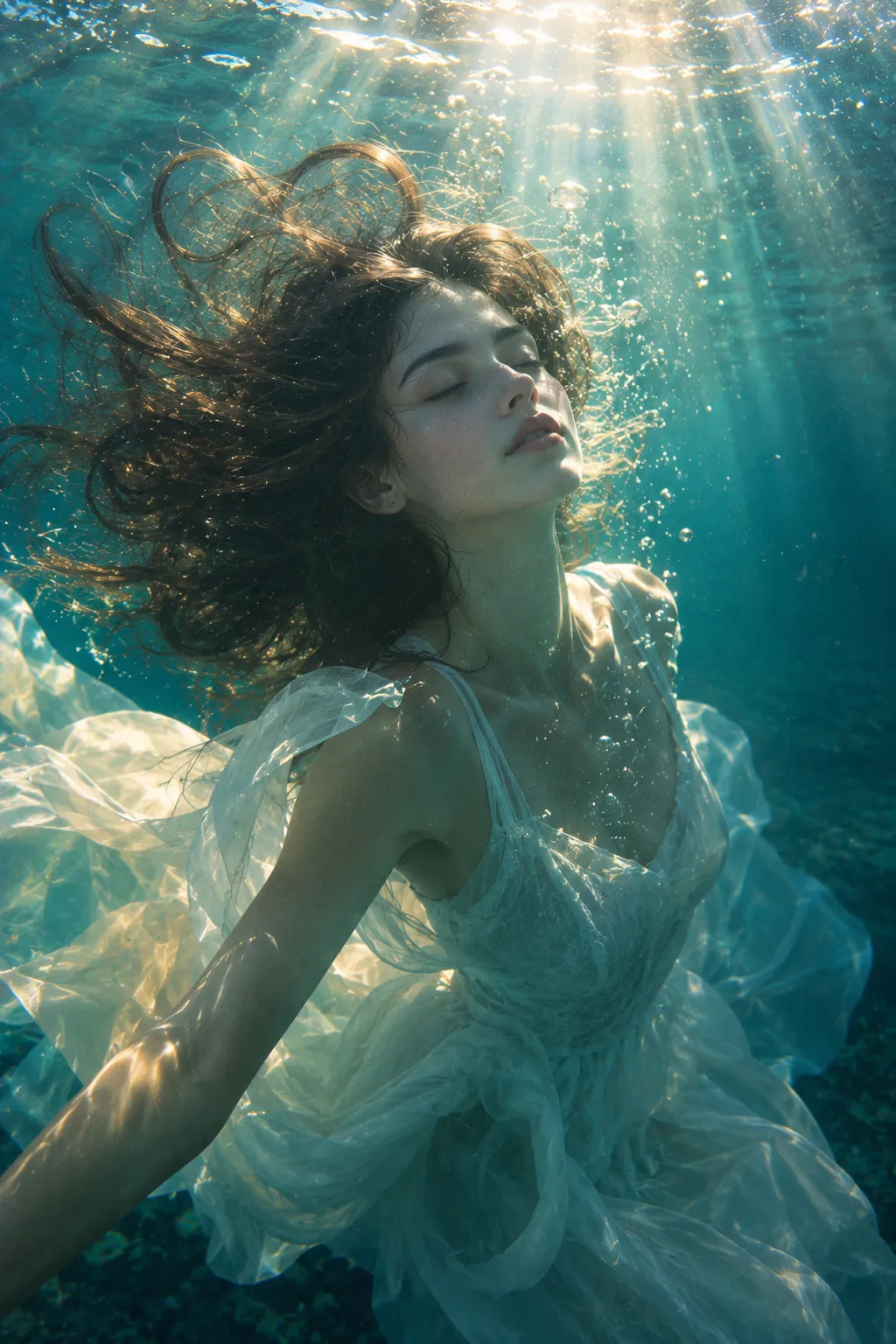 ポートレート写真：水中に漂う