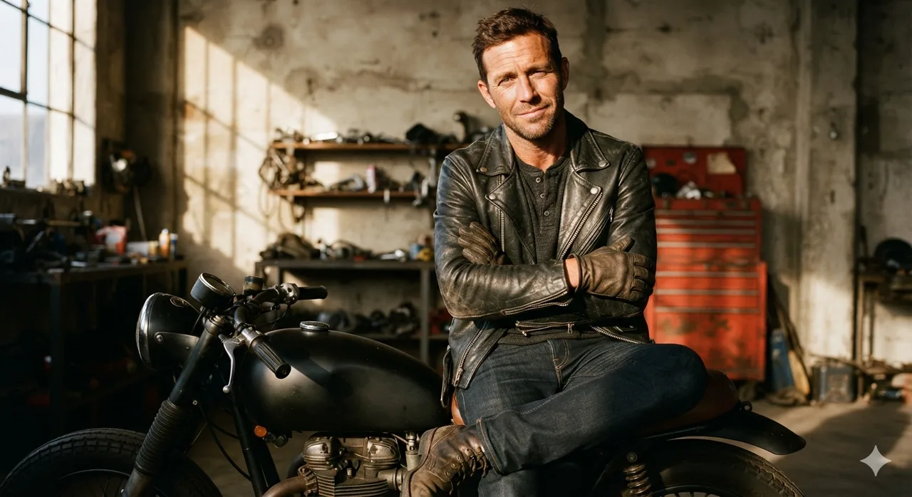 Umweltporträt: Biker in Leder
