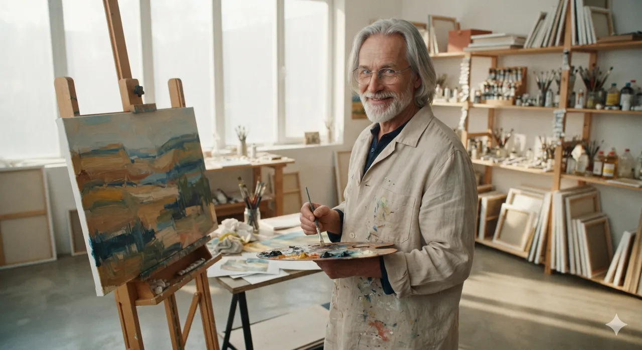 Studio Portrait: Silver-Haired Painter