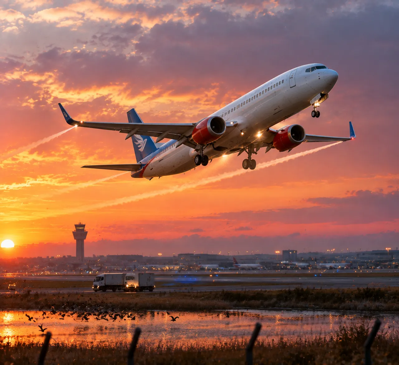 Vehicle Photography: Airliner Climbing at Sunset