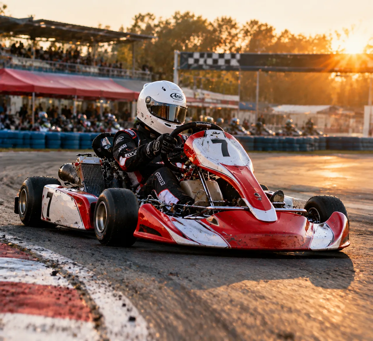 Véhicules : Kart dans un virage au crépuscule