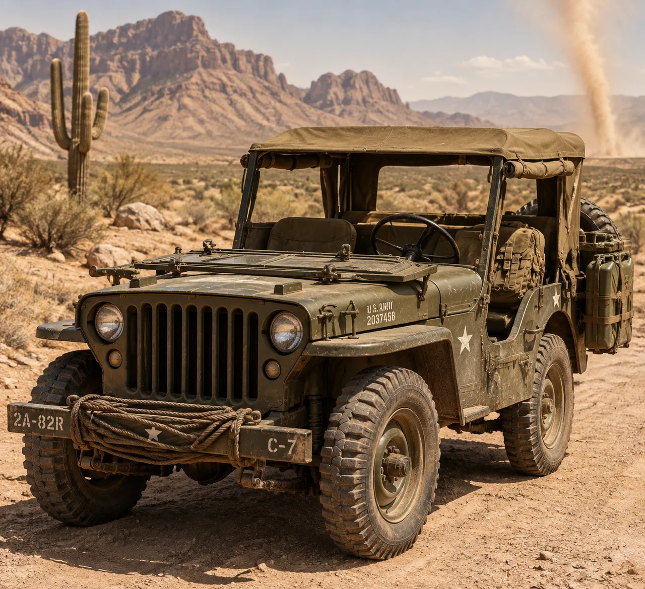Véhicules : Jeep militaire dans le désert